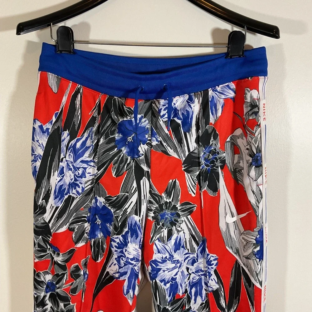 Nike Floral Track Pants Women M Red Cropped Botanical Logo Tape Streetwear Retro